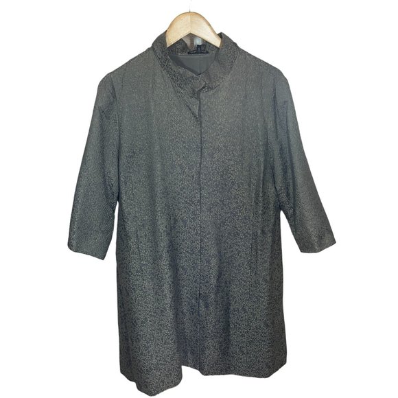 Eileen Fisher Womens Button Blazer Kimono Long Coat Gray Textured Print Sz Large - Picture 1 of 9